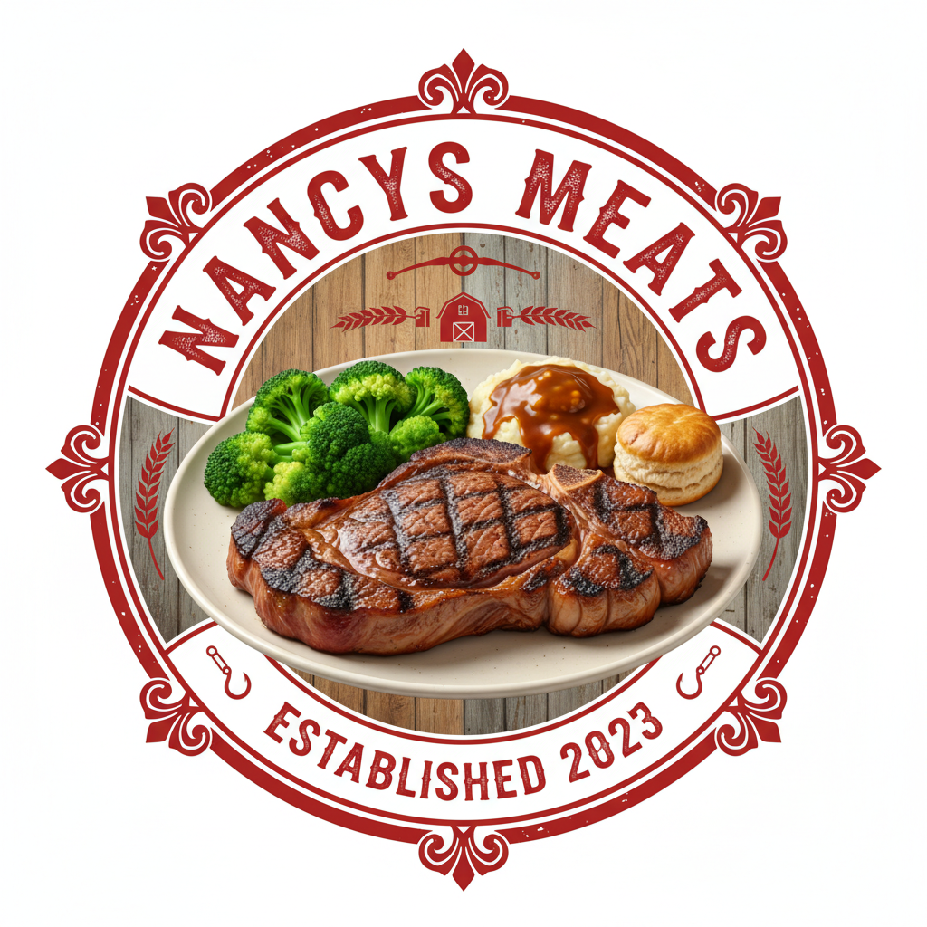 Nancys Meats Logo - Bold Red Design Elements